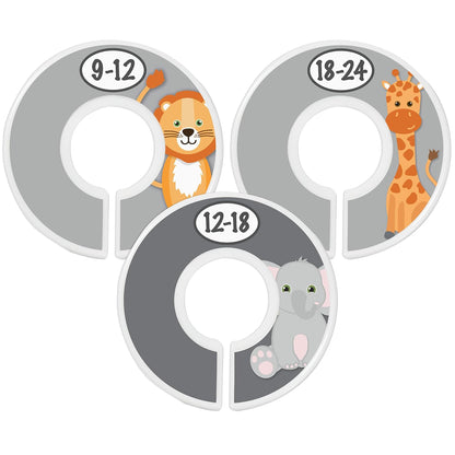 7 Pack Baby Closet Size Dividers for Baby Clothes, Safari [White]