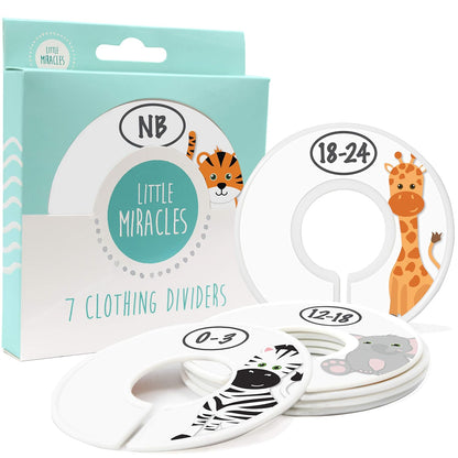 7 Pack Baby Closet Size Dividers for Baby Clothes, Safari [White]