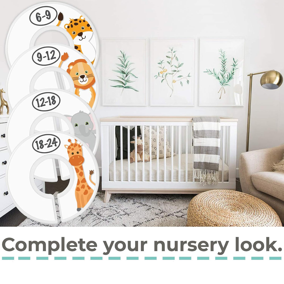 7 Pack Baby Closet Size Dividers for Baby Clothes, Safari [White]