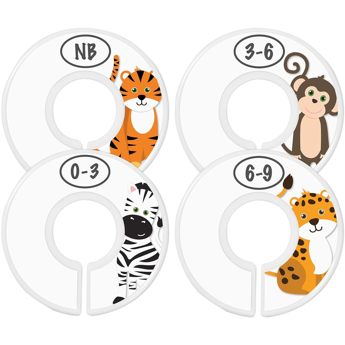 7 Pack Baby Closet Size Dividers for Baby Clothes, Safari [White]