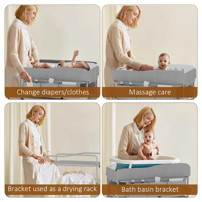 Diaper Changing Station, Portable Changing Table for Baby, Diaper Changing Table with Storage Drawers, Waterproof Baby Changing Station with Wheels and Adjustable Height for Newborn Infant (Grey)