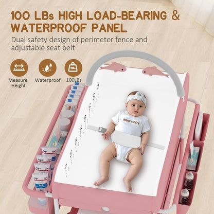 Diaper Changing Station, Portable Changing Table for Baby, Diaper Changing Table with Storage Drawers, Waterproof Baby Changing Station with Wheels and Adjustable Height for Newborn Infant (Grey)
