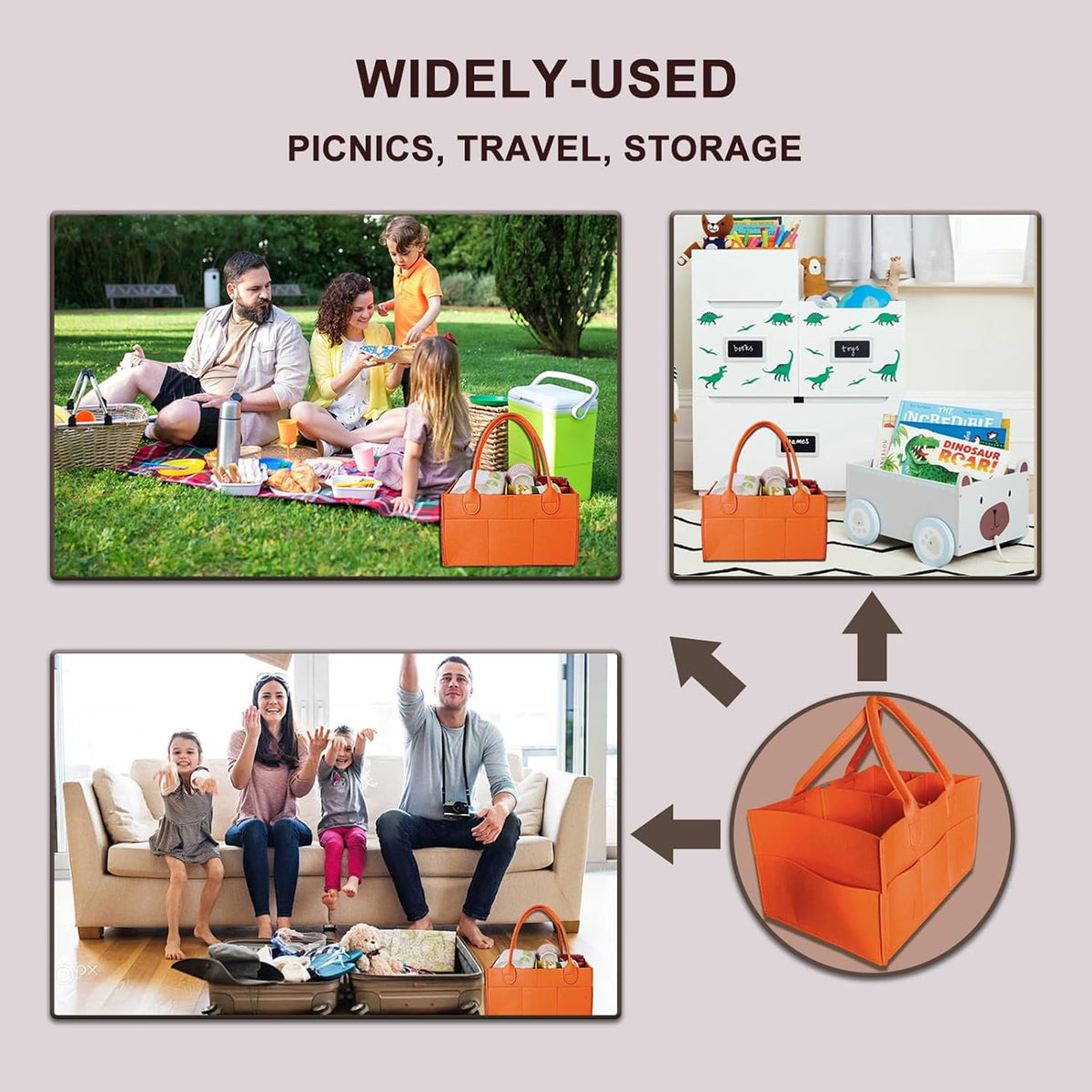 Baby Diaper Caddy is a versatile baby basket designed for nursery storage, car organization, and as a thoughtful gift for baby showers. It is perfect for storing diapers and baby wipes.