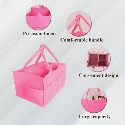 Baby Diaper Caddy is a versatile baby basket designed for nursery storage, car organization, and as a thoughtful gift for baby showers. It is perfect for storing diapers and baby wipes.