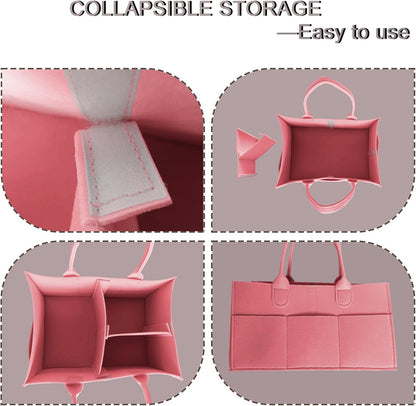 Baby Diaper Caddy is a versatile baby basket designed for nursery storage, car organization, and as a thoughtful gift for baby showers. It is perfect for storing diapers and baby wipes.