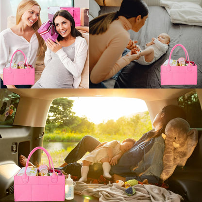 Baby Diaper Caddy is a versatile baby basket designed for nursery storage, car organization, and as a thoughtful gift for baby showers. It is perfect for storing diapers and baby wipes.