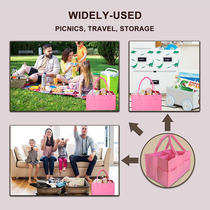 Baby Diaper Caddy is a versatile baby basket designed for nursery storage, car organization, and as a thoughtful gift for baby showers. It is perfect for storing diapers and baby wipes.