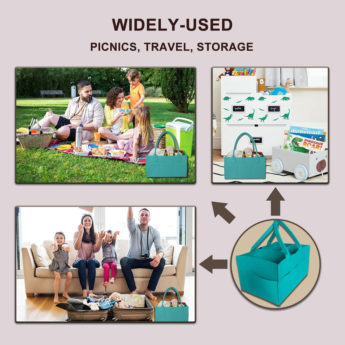 Baby Diaper Caddy is a versatile baby basket designed for nursery storage, car organization, and as a thoughtful gift for baby showers. It is perfect for storing diapers and baby wipes.