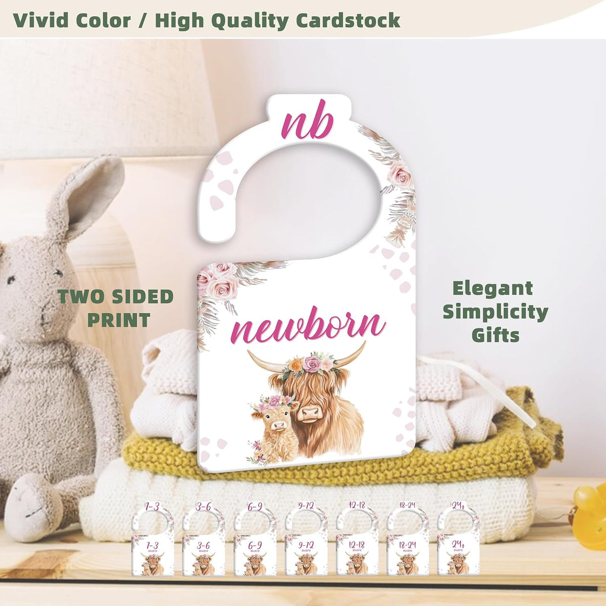 JMOST Eucalyptus Baby Closet Dividers for Nursery Closet Organizer, Newborn to 24 Months Size Clothes, Greenery Hangers with Size Dividers, Double Sided