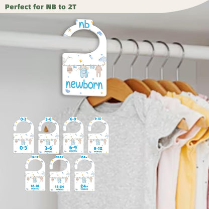 JMOST Eucalyptus Baby Closet Dividers for Nursery Closet Organizer, Newborn to 24 Months Size Clothes, Greenery Hangers with Size Dividers, Double Sided