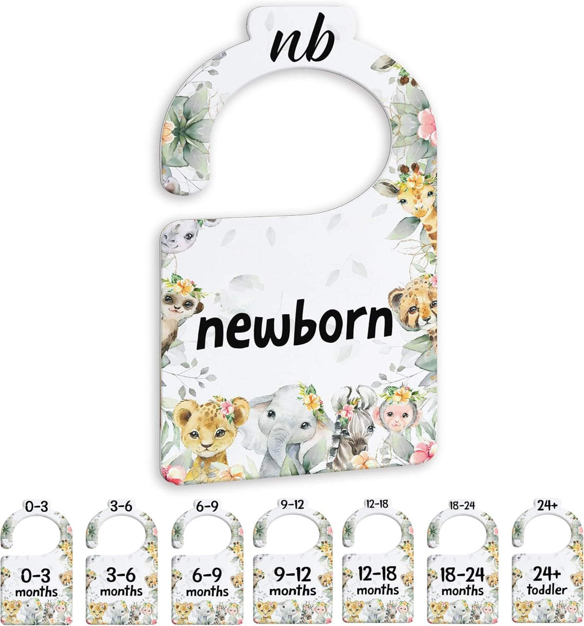 JMOST Eucalyptus Baby Closet Dividers for Nursery Closet Organizer, Newborn to 24 Months Size Clothes, Greenery Hangers with Size Dividers, Double Sided