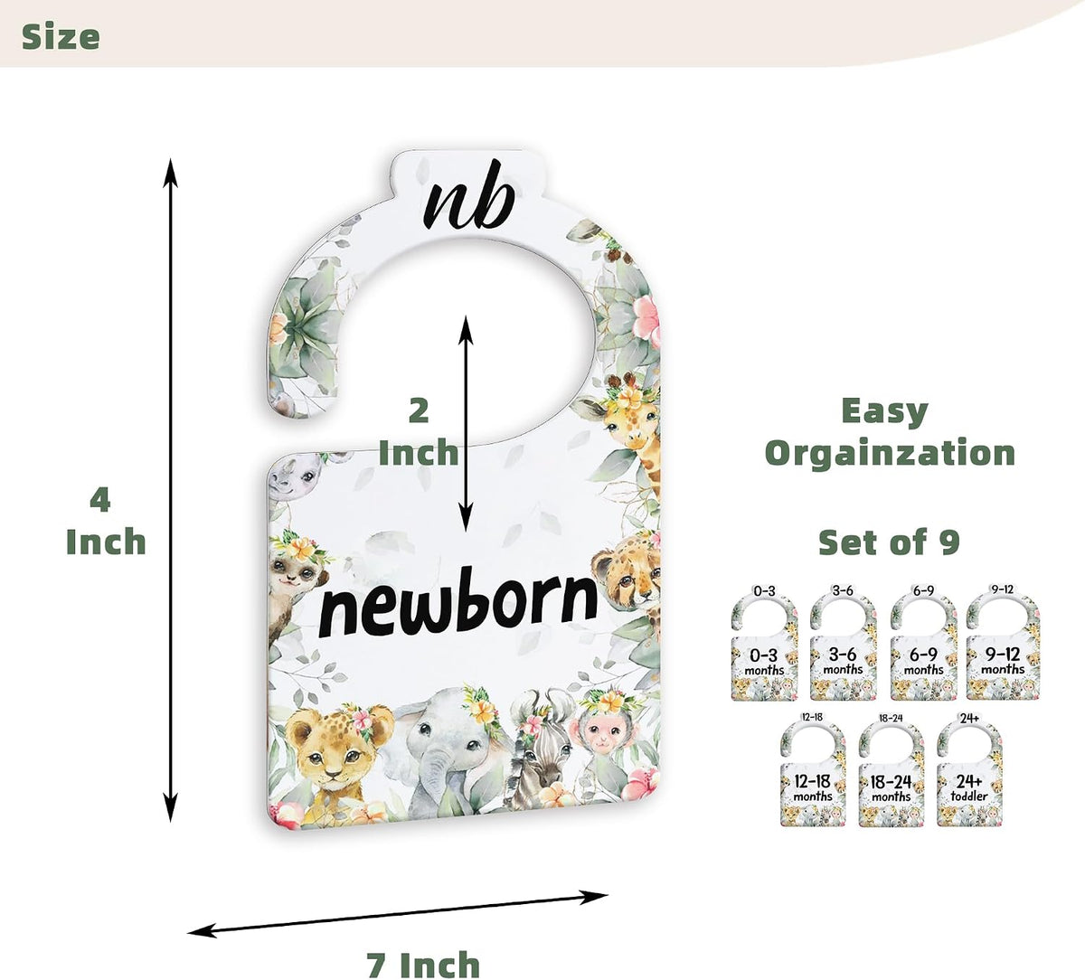 JMOST Eucalyptus Baby Closet Dividers for Nursery Closet Organizer, Newborn to 24 Months Size Clothes, Greenery Hangers with Size Dividers, Double Sided