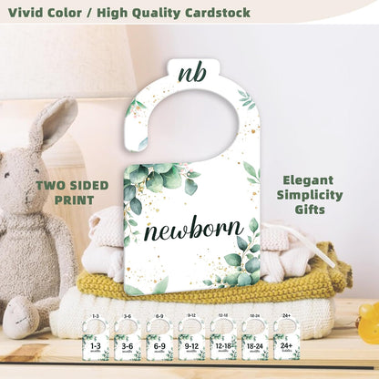 JMOST Eucalyptus Baby Closet Dividers for Nursery Closet Organizer, Newborn to 24 Months Size Clothes, Greenery Hangers with Size Dividers, Double Sided