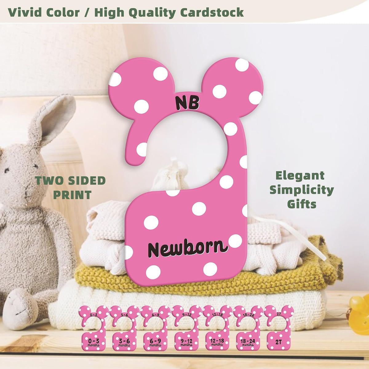 JMOST Eucalyptus Baby Closet Dividers for Nursery Closet Organizer, Newborn to 24 Months Size Clothes, Greenery Hangers with Size Dividers, Double Sided