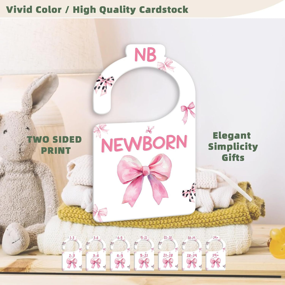 JMOST Eucalyptus Baby Closet Dividers for Nursery Closet Organizer, Newborn to 24 Months Size Clothes, Greenery Hangers with Size Dividers, Double Sided