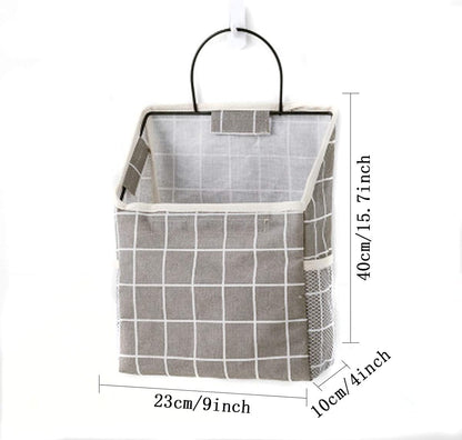 Wall Hanging Storage Bag, Waterproof Over The Door Closet Organizer Hanging Pocket Linen Cotton Organizer Box Containers for Bedroom, Bathroom (Black)