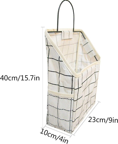 Wall Hanging Storage Bag, Waterproof Over The Door Closet Organizer Hanging Pocket Linen Cotton Organizer Box Containers for Bedroom, Bathroom (Black)