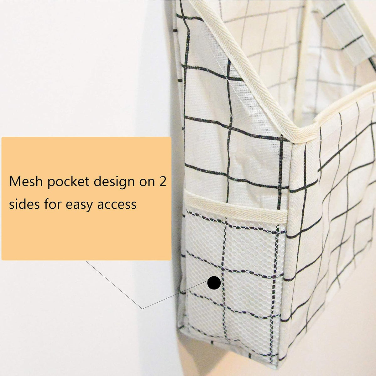 Wall Hanging Storage Bag, Waterproof Over The Door Closet Organizer Hanging Pocket Linen Cotton Organizer Box Containers for Bedroom, Bathroom (Black)