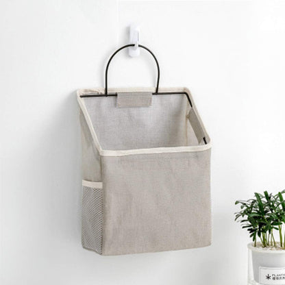 Wall Hanging Storage Bag, Waterproof Over The Door Closet Organizer Hanging Pocket Linen Cotton Organizer Box Containers for Bedroom, Bathroom (Black)
