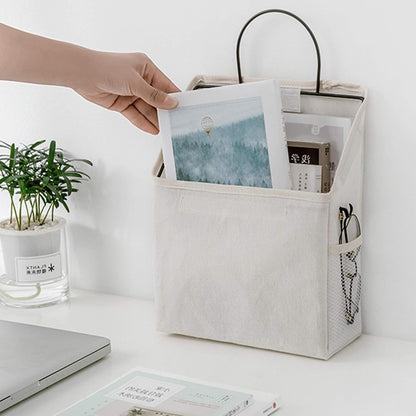 Wall Hanging Storage Bag, Waterproof Over The Door Closet Organizer Hanging Pocket Linen Cotton Organizer Box Containers for Bedroom, Bathroom (Black)