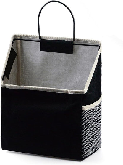 Wall Hanging Storage Bag, Waterproof Over The Door Closet Organizer Hanging Pocket Linen Cotton Organizer Box Containers for Bedroom, Bathroom (Black)