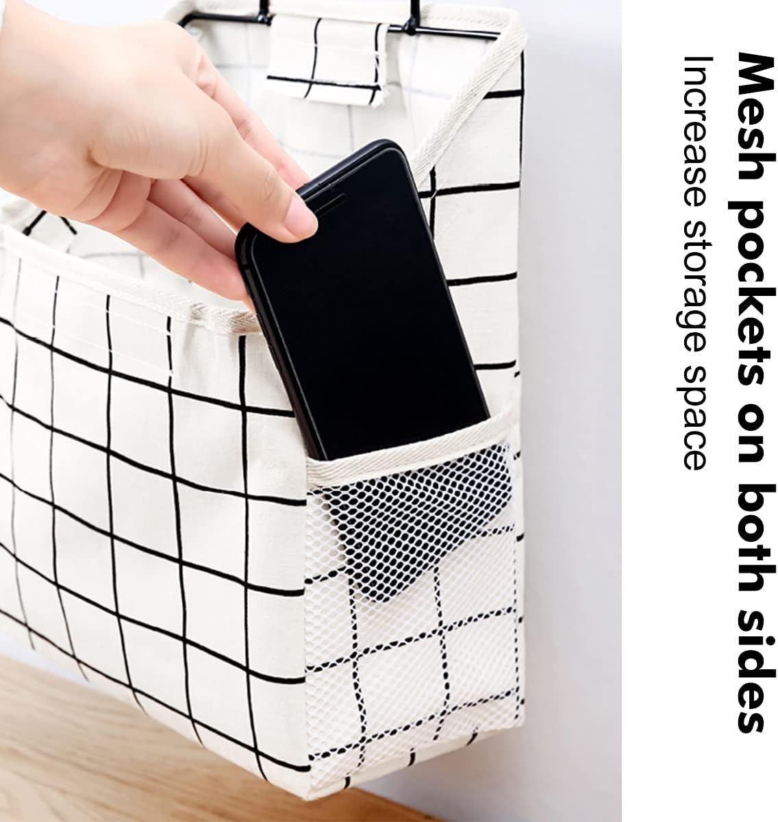 Wall Hanging Storage Bag, Waterproof Over The Door Closet Organizer Hanging Pocket Linen Cotton Organizer Box Containers for Bedroom, Bathroom (Black)