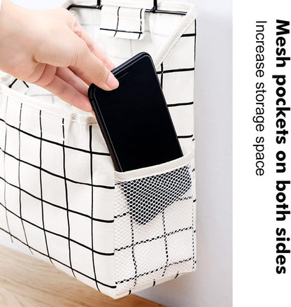 Wall Hanging Storage Bag, Waterproof Over The Door Closet Organizer Hanging Pocket Linen Cotton Organizer Box Containers for Bedroom, Bathroom (Black)