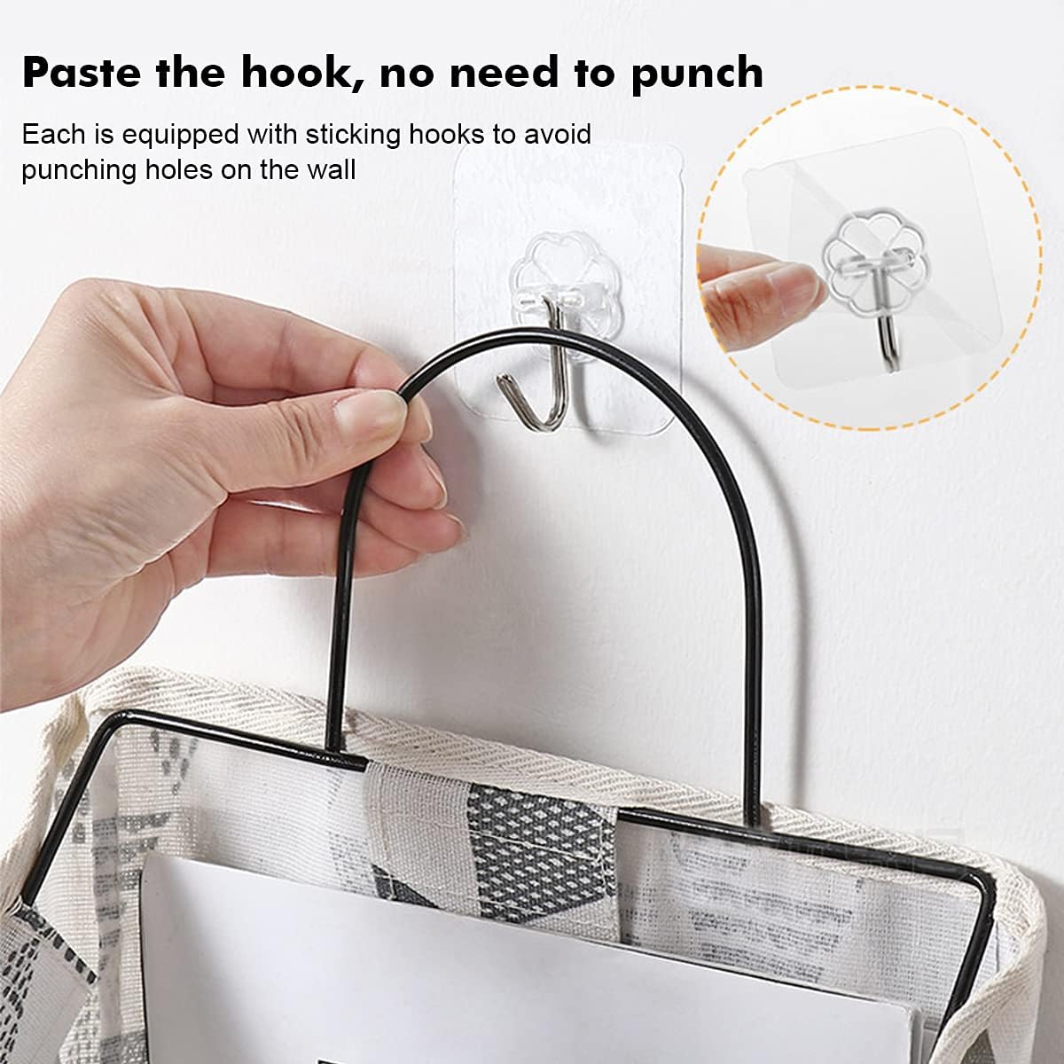 Wall Hanging Storage Bag, Waterproof Over The Door Closet Organizer Hanging Pocket Linen Cotton Organizer Box Containers for Bedroom, Bathroom (Black)