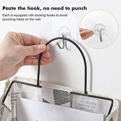 Wall Hanging Storage Bag, Waterproof Over The Door Closet Organizer Hanging Pocket Linen Cotton Organizer Box Containers for Bedroom, Bathroom (Black)