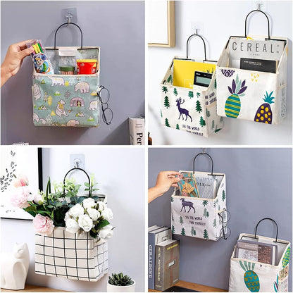 Wall Hanging Storage Bag, Waterproof Over The Door Closet Organizer Hanging Pocket Linen Cotton Organizer Box Containers for Bedroom, Bathroom (Black)