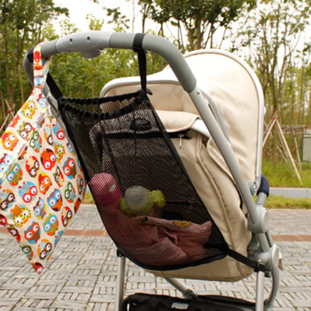 Universal Baby Stroller Hanging Mesh Pocket with Detachable Straps, 35x50cm
