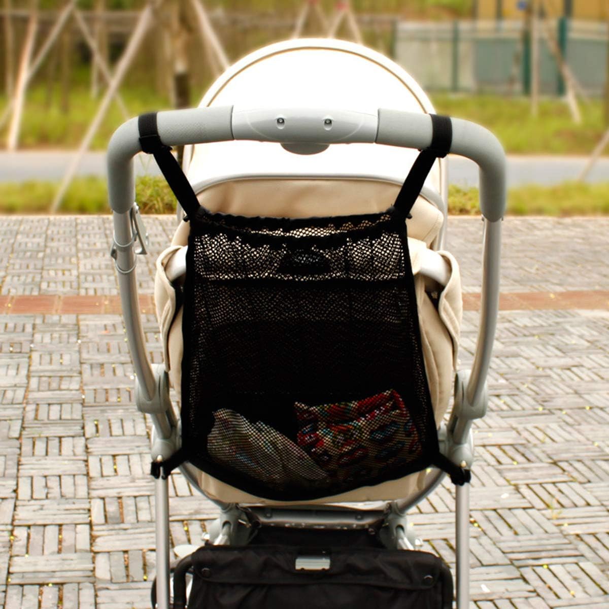 Universal Baby Stroller Hanging Mesh Pocket with Detachable Straps, 35x50cm