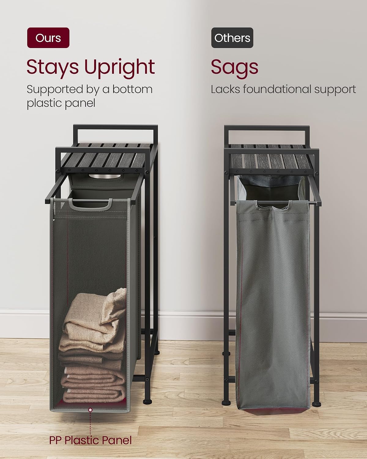 VASAGLE Laundry Sorter 2 Section, Rolling Cart with Shelf 29 Gal. (110 L)
