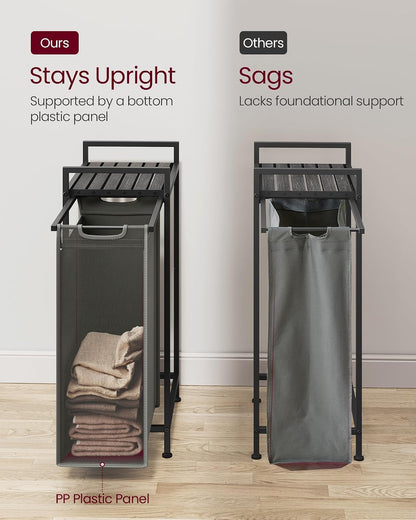 VASAGLE Laundry Sorter 2 Section, Rolling Cart with Shelf 29 Gal. (110 L)
