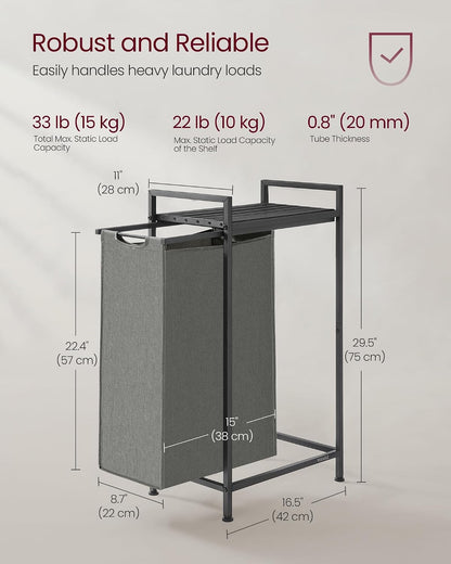 VASAGLE Laundry Sorter 2 Section, Rolling Cart with Shelf 29 Gal. (110 L)