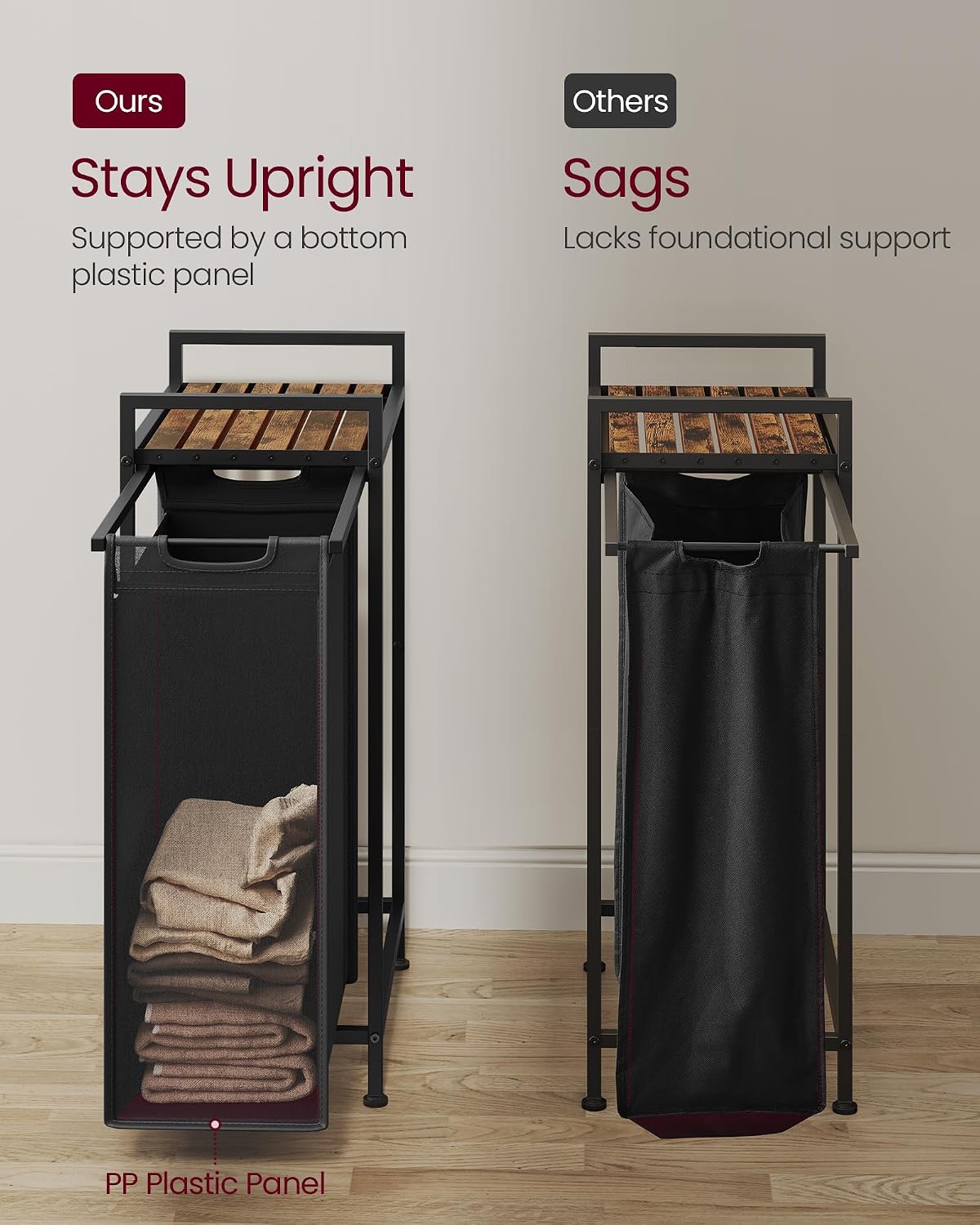 VASAGLE Laundry Sorter 2 Section, Rolling Cart with Shelf 29 Gal. (110 L)