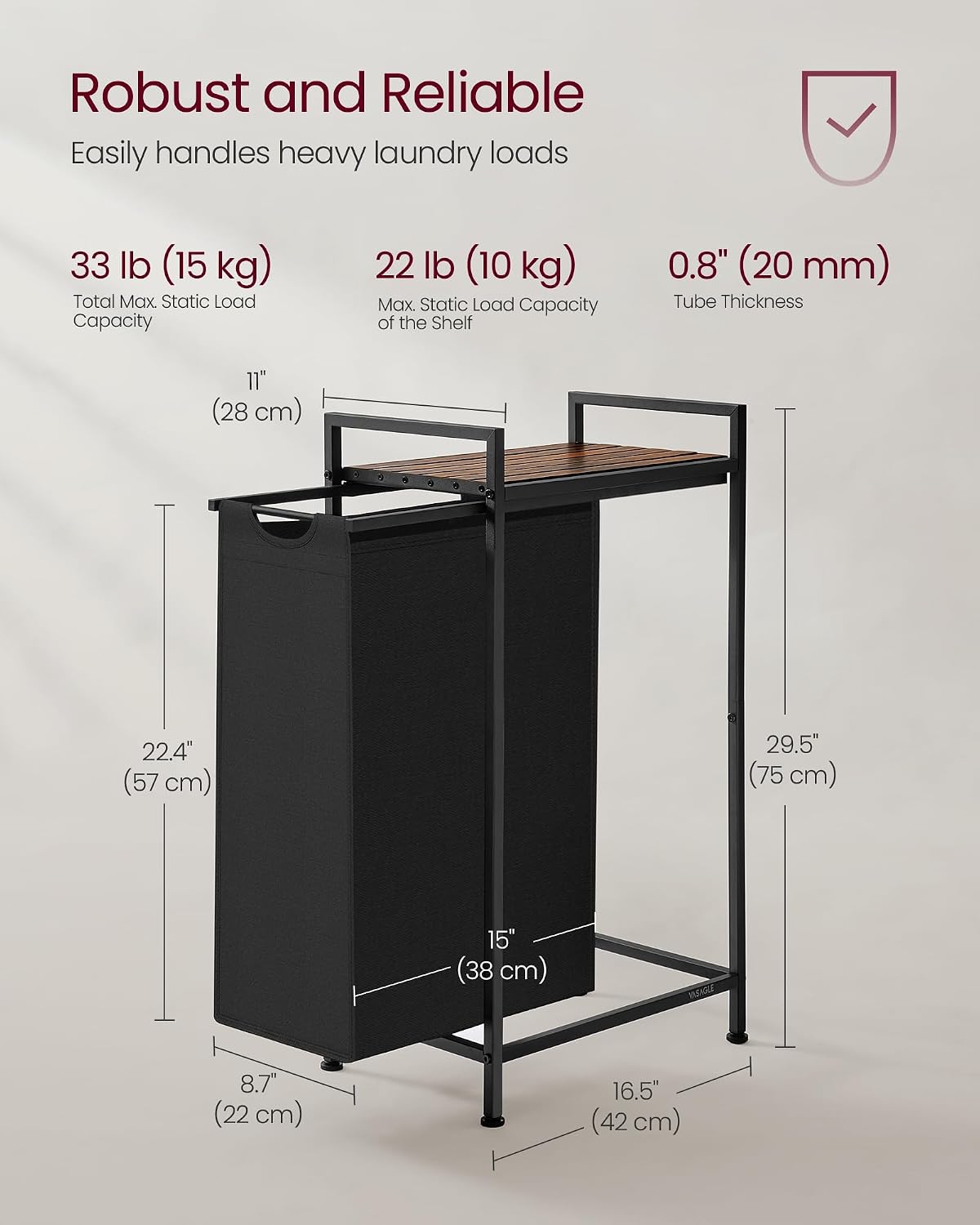 VASAGLE Laundry Sorter 2 Section, Rolling Cart with Shelf 29 Gal. (110 L)