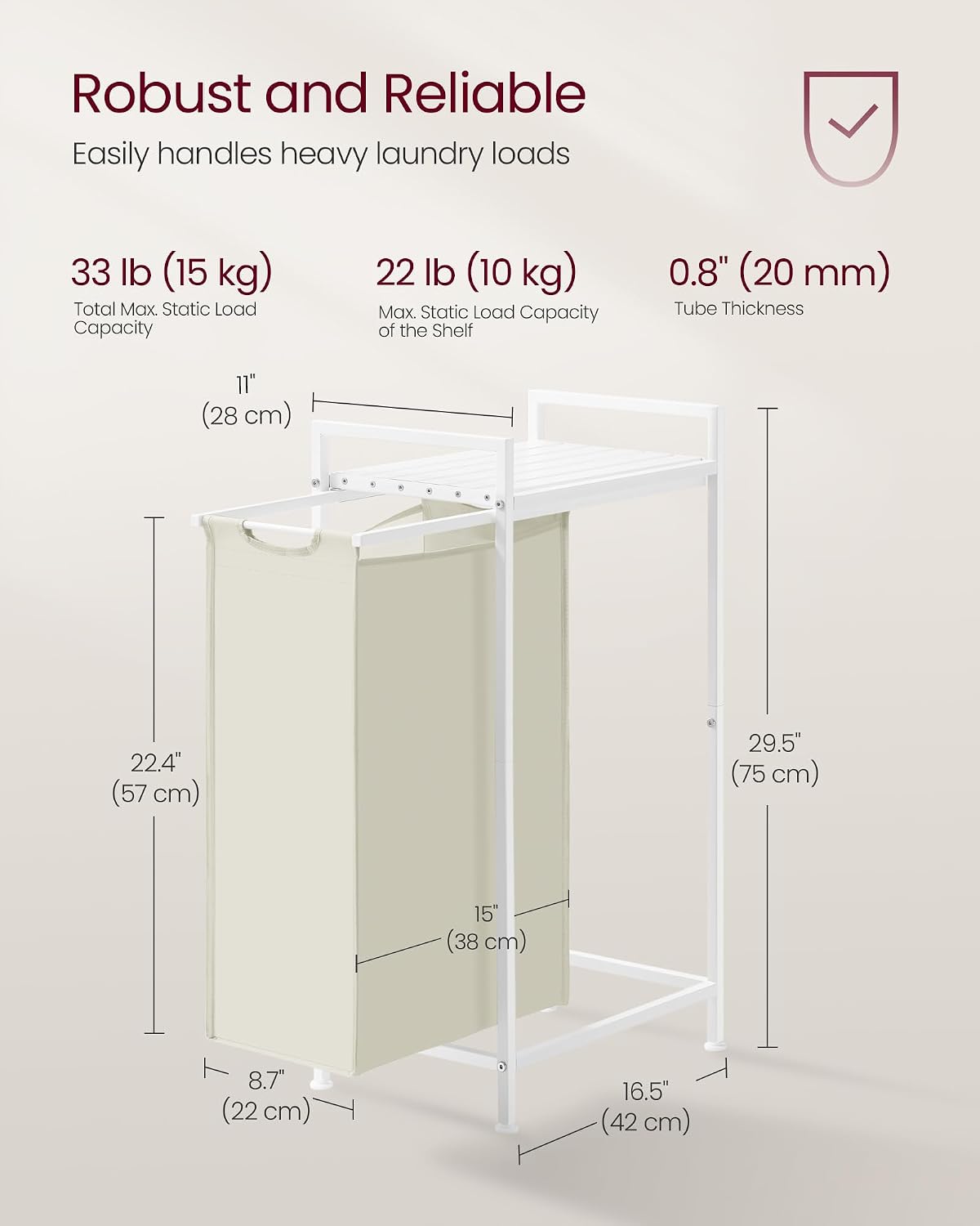 VASAGLE Laundry Sorter 2 Section, Rolling Cart with Shelf 29 Gal. (110 L)