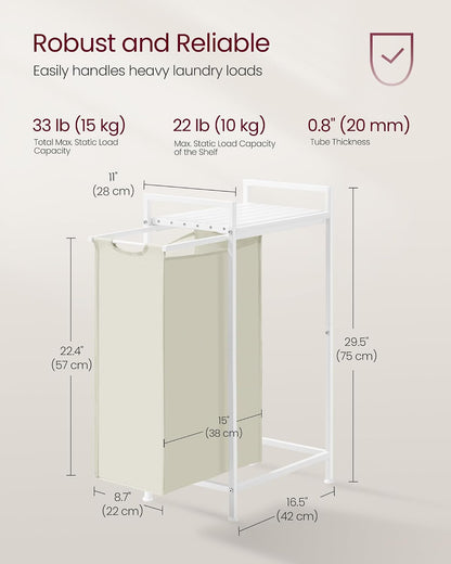 VASAGLE Laundry Sorter 2 Section, Rolling Cart with Shelf 29 Gal. (110 L)