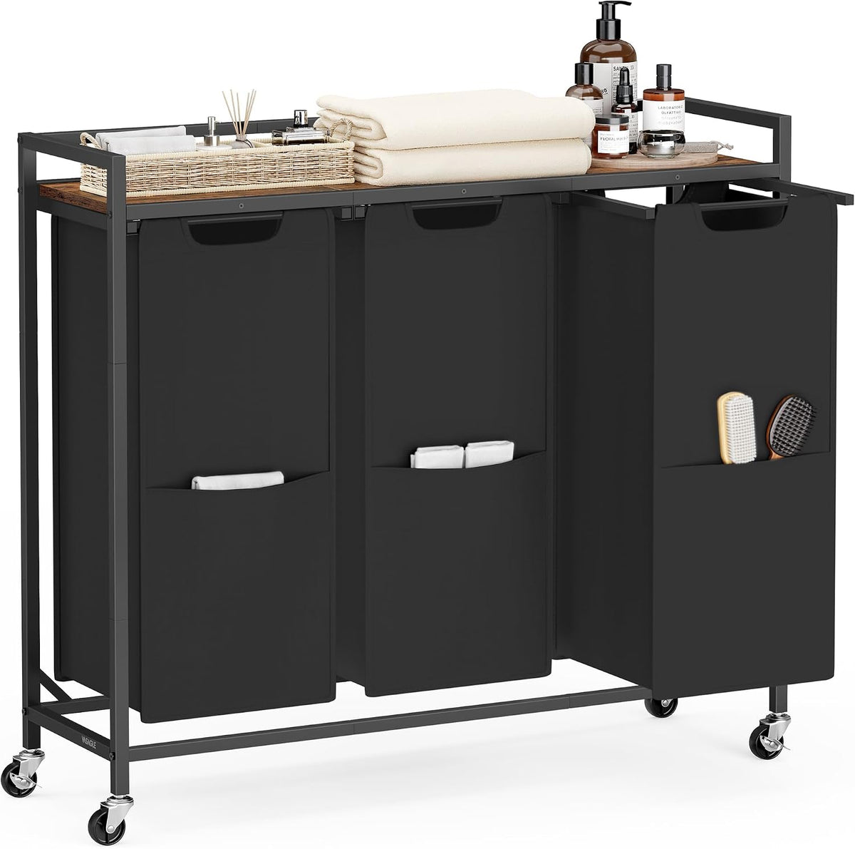 VASAGLE Laundry Sorter 2 Section, Rolling Cart with Shelf 29 Gal. (110 L)