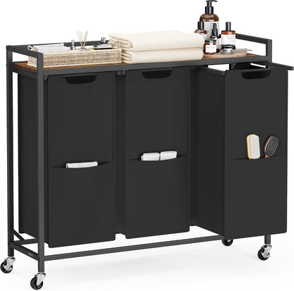 VASAGLE Laundry Sorter 2 Section, Rolling Cart with Shelf 29 Gal. (110 L)