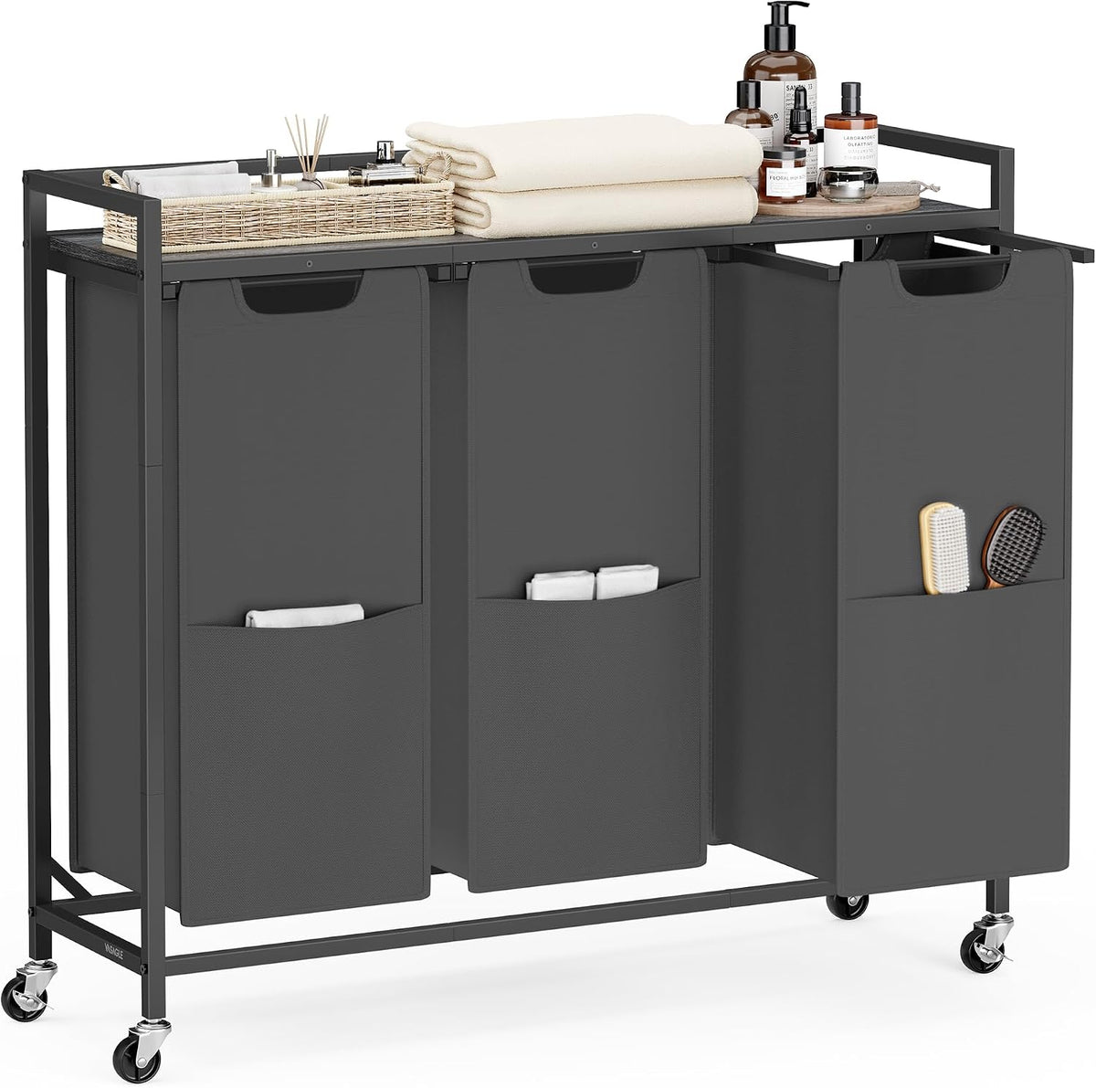 VASAGLE Laundry Sorter 2 Section, Rolling Cart with Shelf 29 Gal. (110 L)