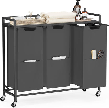 VASAGLE Laundry Sorter 2 Section, Rolling Cart with Shelf 29 Gal. (110 L)