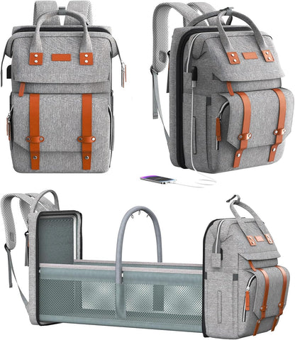 Diaper Bag Backpack with Changing Station, Baby Bag for Mom, Grey