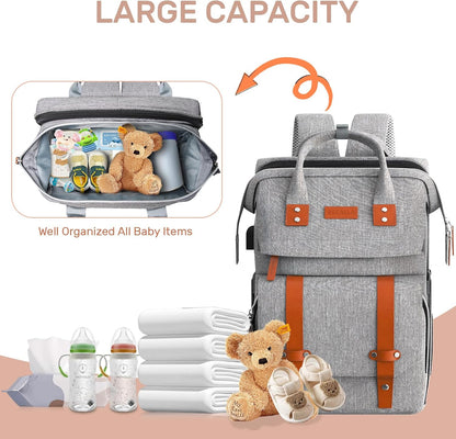 Diaper Bag Backpack with Changing Station, Baby Bag for Mom, Grey