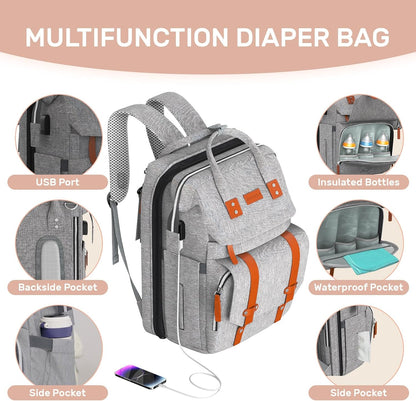 Diaper Bag Backpack with Changing Station, Baby Bag for Mom, Grey