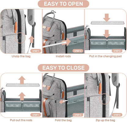 Diaper Bag Backpack with Changing Station, Baby Bag for Mom, Grey