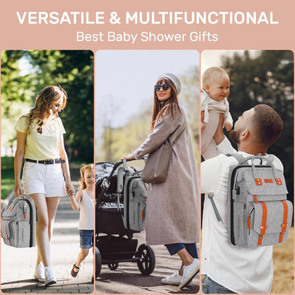 Diaper Bag Backpack with Changing Station, Baby Bag for Mom, Grey