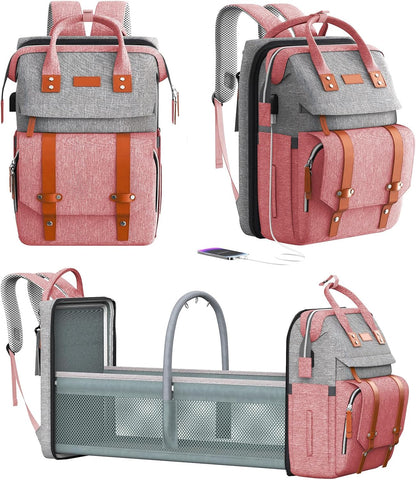 Diaper Bag Backpack with Changing Station, Baby Bag for Mom, Grey