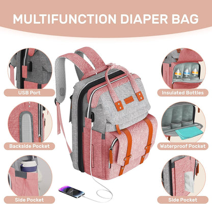 Diaper Bag Backpack with Changing Station, Baby Bag for Mom, Grey